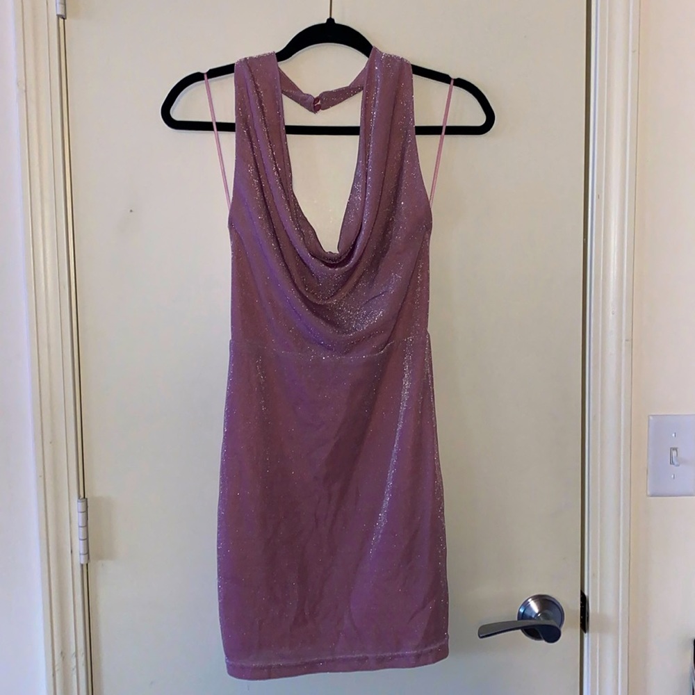 Le Lis collection size small, pink sparkly backless mini dress
